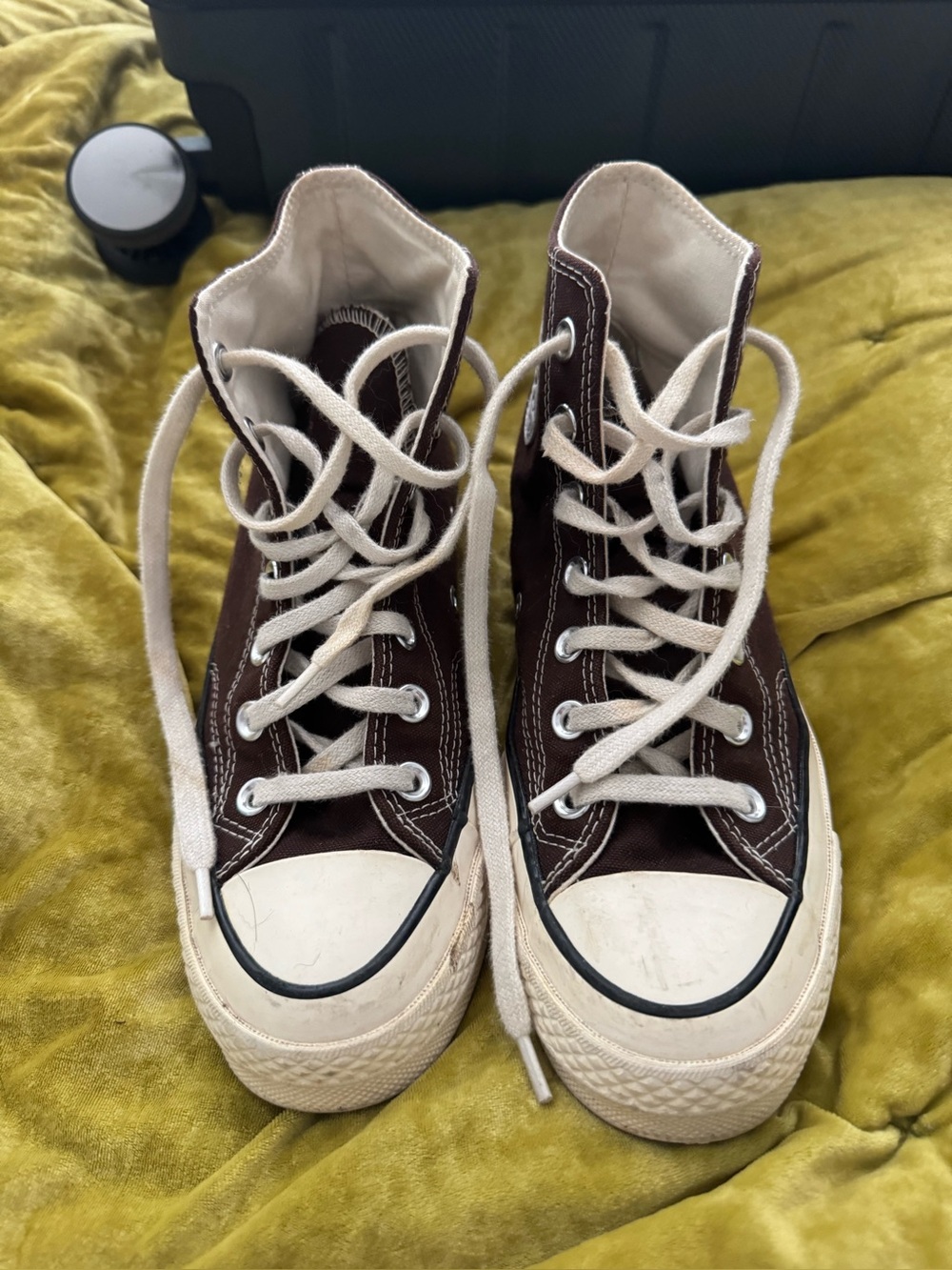 Women’s High-Top Canvas Sneakers in Dark Brown with Cream Accents